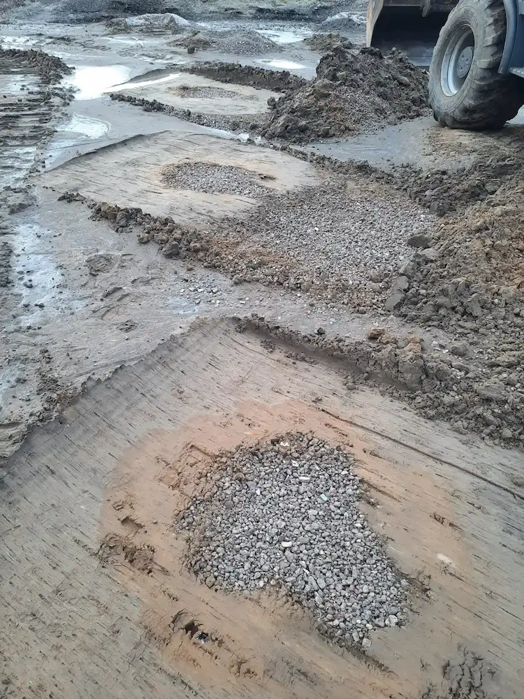 Grindkern fundering – bovenaanzicht van grondverbetering met grindkolom